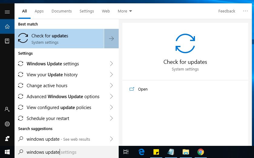 check for windows updates 1809